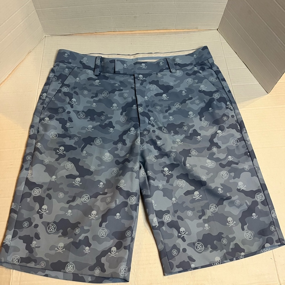 G/Fore G4 Golf Shorts Camo Skulls Tees all over Print 32  Baja Blue preppy